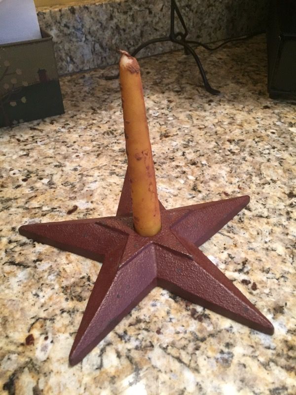 Primitive heavy cast iron star candle base w/primitive candles