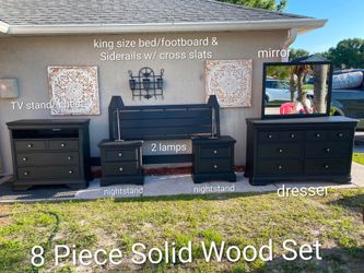 8 Piece King Size Solid Wood Matte Black Bedroom Set