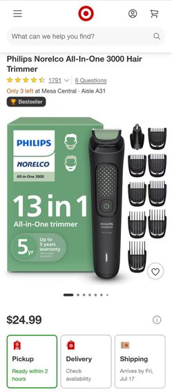 Philips Norelco All-In-One 3000 Series 13 In 1 Trimmer, Beard Styler & Men's Hair Clipper