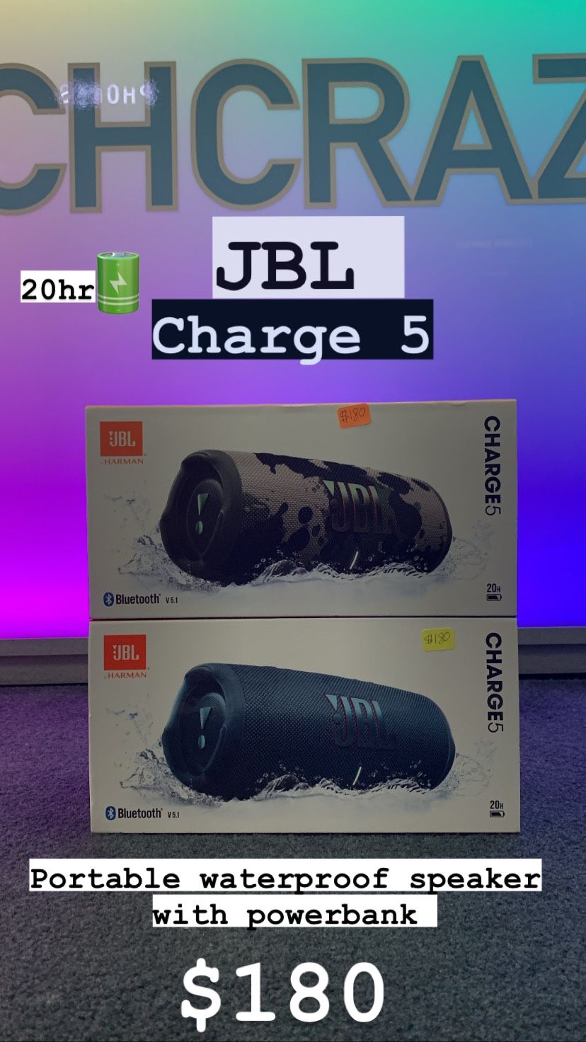 JBL Charger 5 Portable Waterproof Speaker With Powerbank New