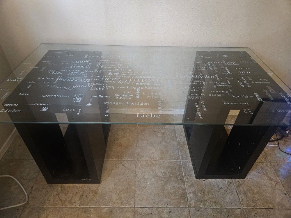 Office Desk (Table)- Glass-  "LOVE" In Different Languages 