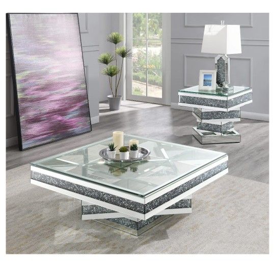 Coffee Table (Glass, Mirror, and Crystals)
