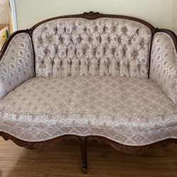 Vintage Sofa with Tufted Back and Floral Upholstery 