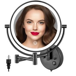 9" Wall Mounted Lighted Makeup Mirror, Large Double Sided 1X/10X Magnifying Mirror, 3 Color LED Vanity Mirror with Lights, Touch Dimmable 360° Swivel 