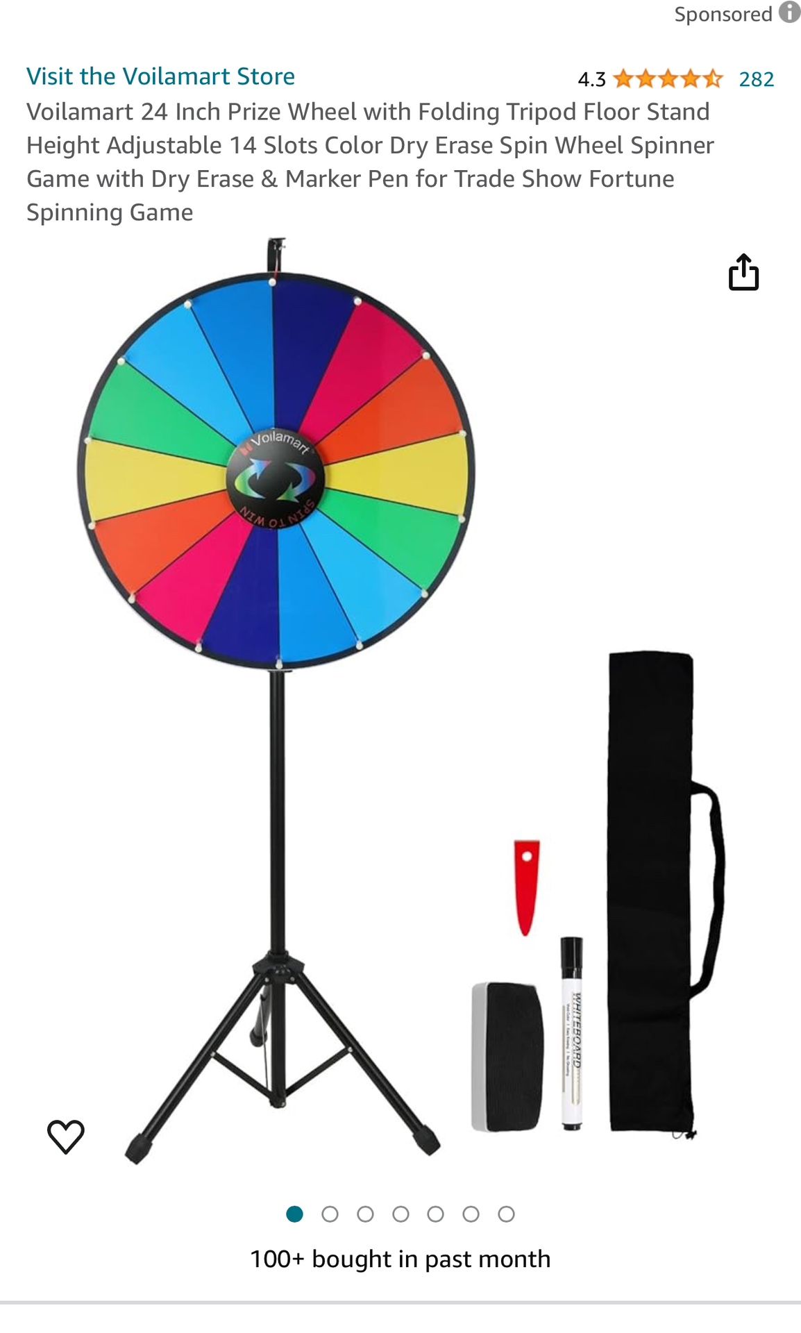 NEW Voilamart 24 Inch Prize Wheel with Folding Tripod Floor Stand Height Adjustable 14 Slots Color Dry Erase Spin Wheel Spinner Game with Dry Erase 