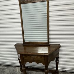 Excellent CONDITION Vtg 70s Ethan Allen Royal Charter Oak Entry Table & Mirror