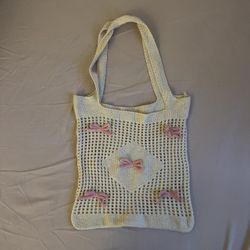 Bow crochet tote bag