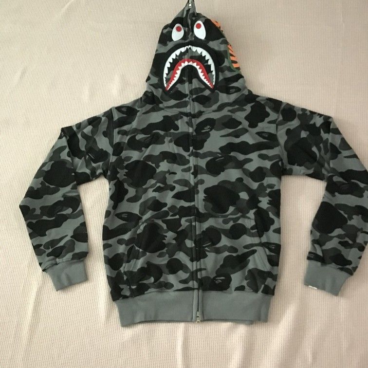Bape Grid Camo Shark Full Zip Hoodie Black