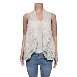 sleeveless open front  off white crochet knit vest M
