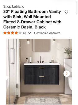 Shop Lutriano 30" Floating Bathroom Vanity with Sink, Wall Mounted Fluted 2-Drawer Cabinet with Ceramic Basin, Black