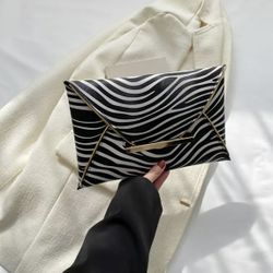 Brand New Black & White Stripes Evening Clutch Purse
