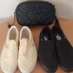Women's Van Canvas Slip Ons Size 7.5 (2) + Designer Bag