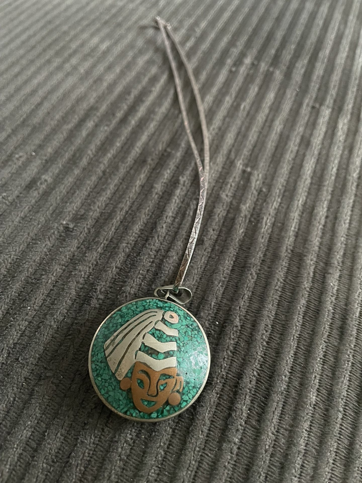 Vintage Mexico MFTALES Pendant Aztec Graphic Design Turquoise Silver Copper
