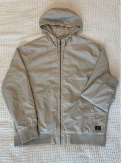 H&M Men's Khaki Hooded Full Zip Windbreaker Jacket L