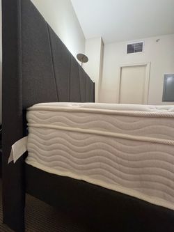 Zinus Queen Mattress and Grey Upholstered Bed Frame