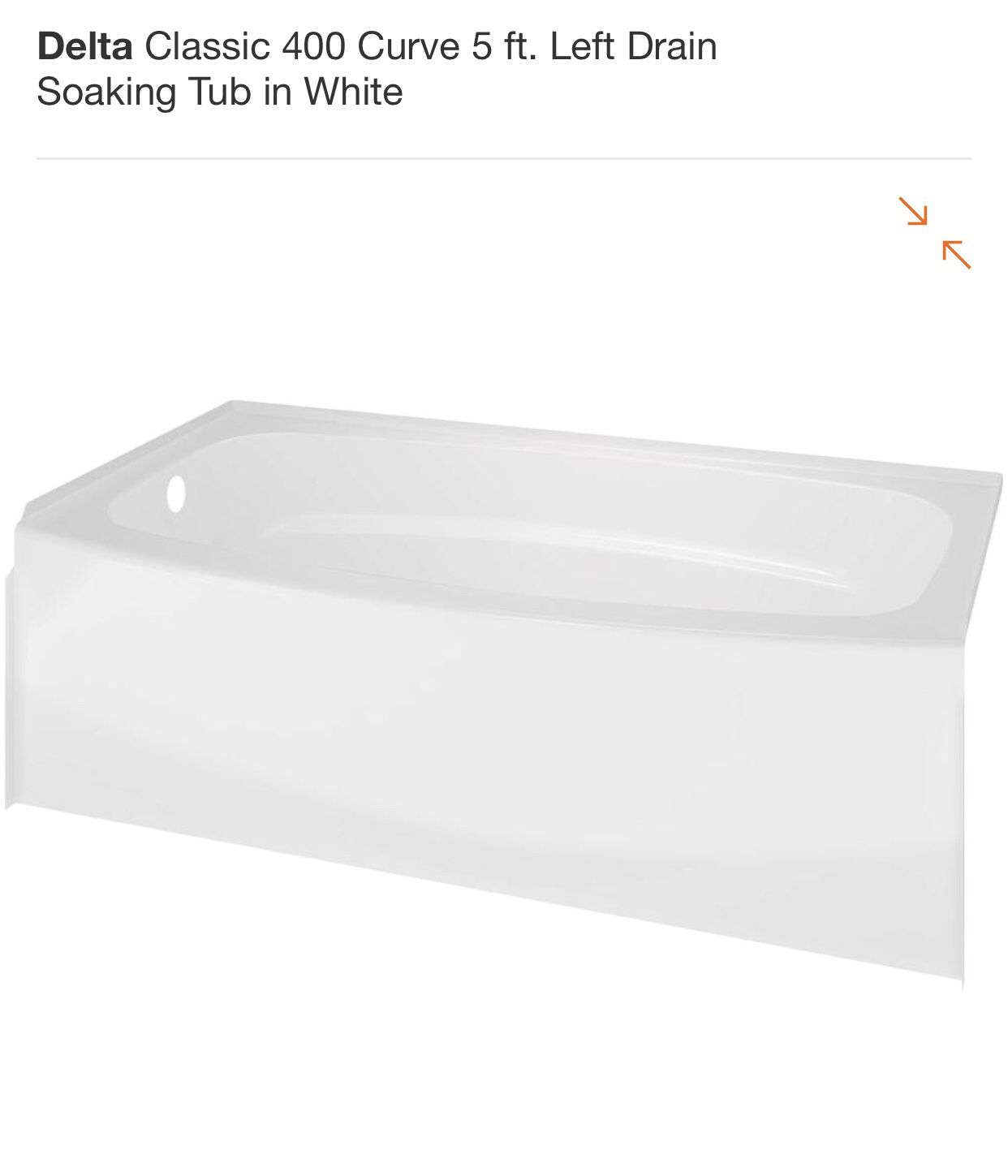 Delta 60x30” curved bath tub left drain