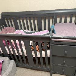 Gray Detachable Crib Plus Changing Table
