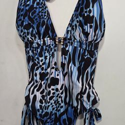 New Blue Animal Print One-Piece Swimsuit Size 18W