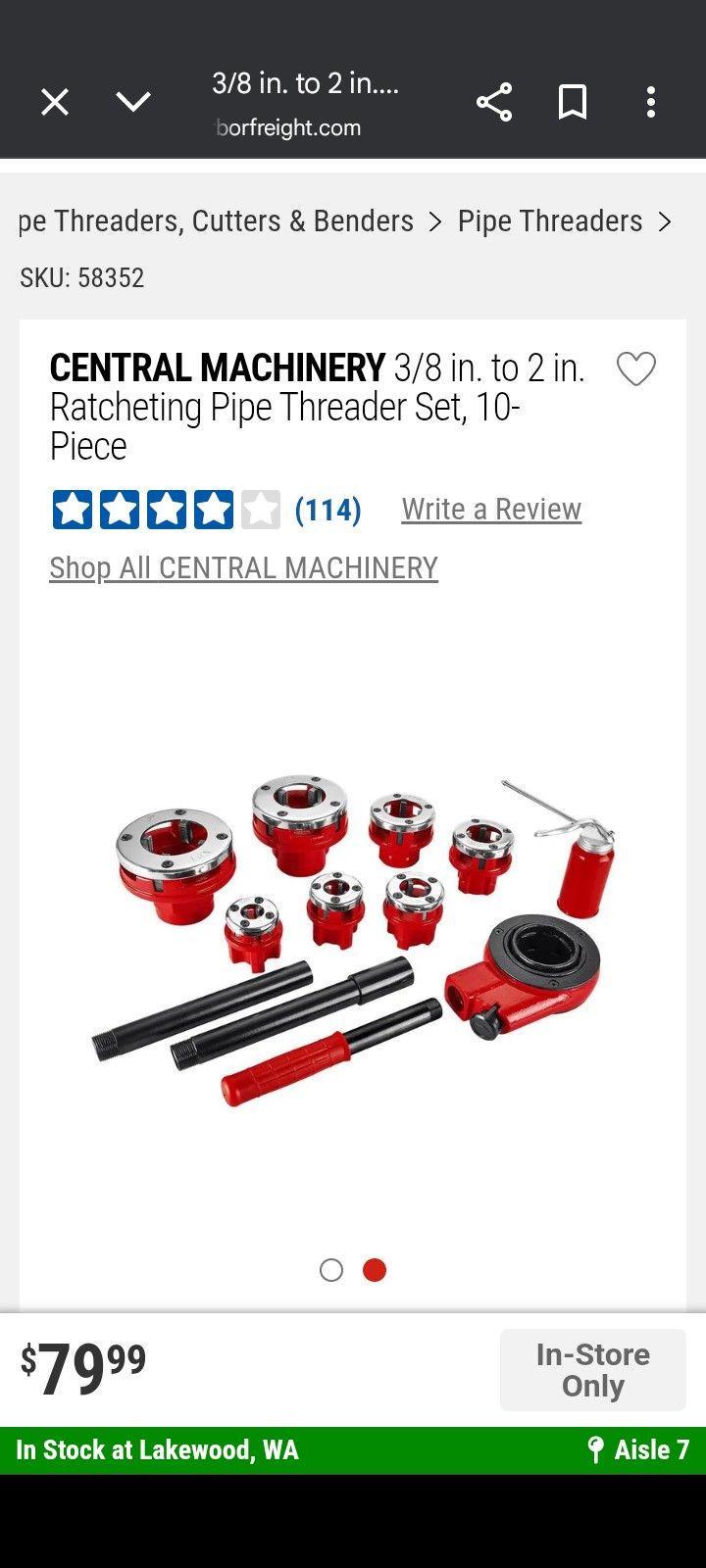 3/8-2in Ratcheting Pipe threader Set 10 Pc