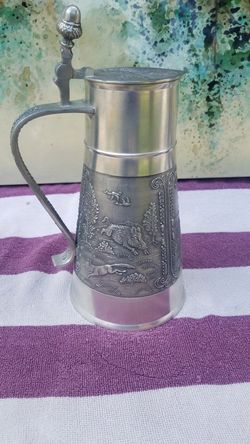 MEDIEVAL DETAILED MULTI FIGURE GERMAN PEWTER 12" STEIN TANKARD GERMANY EARLY 1900