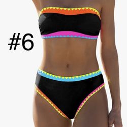 Bikini Neon Color Block Two Piece Whip Stitch Trim Bathing Suits