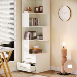 New In Box Corner Bookshelf With Drawers 