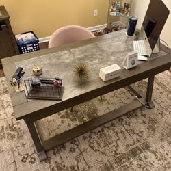 Home Office Desk Three Drawer Wooden Gray Stone Top w/2 Tier File Cabinet Roller Door 