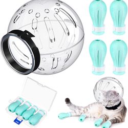 Cat Helmet For Grooming Cat Adjustable Hood With Paw Covers, Kitten Breathable Anti Bite Muzzles Anti Scratch Boots Silicone Pussy Shoes Boots Kitten 