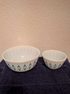VINTAGE RARE PYREX ATOMIC EYES CHIP AND DIP SET