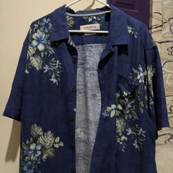 Tommy Bahama XL Blue Green Floral Silk Hawaiian Shirt Short Sleeve Camp Collar 