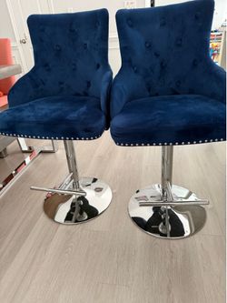 Pair Navy blue Velvet bar stool