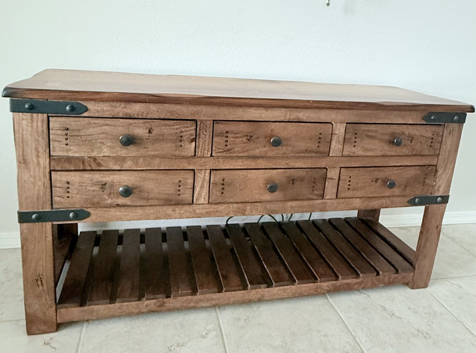 Console / TV Table Solid Wood 6 Drawer