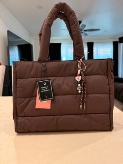 Like Dreams Brown Quilted Puffer Tote Bag