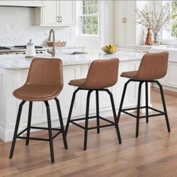 3 swivel bar Stools for kitchen island. New in box.  Faux leather