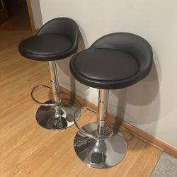 Set Of 2 Modern Adjustable Leather Swivel Barstools