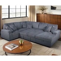 New Corduroy Sectional W Pullout Bed/Chaise Storage.  97x123x66x38H.  Free Delivery!