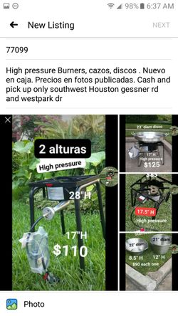 High pressure burners or stainless steel discos