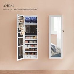 White 6 LEDs Mirror Jewelry Cabinet Organizer