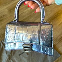 RARE Balenciaga Shiny Lilac Purple Calfskin Mini Hourglass Top Handle Bag XS