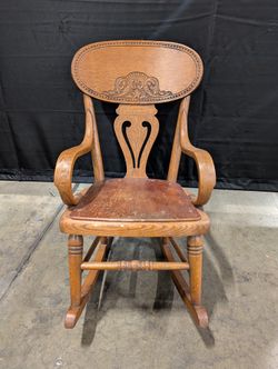 Vintage Carved Wood Rocking Chair with Spindle Legs