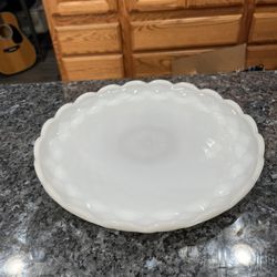 Fenton Milk Iridescent Glass Round Serving Tray / Cake plate.  With scalloped edges.  Size approximately 11 inches wide.  Preowned excellent condition