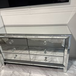 Two Night Table And Plus Mirrored Dresser for Bedroom with 6 Storage Drawer Modern 