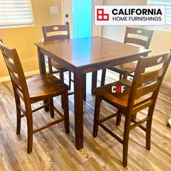 Modern 5-Piece Counter Height Dining Table Set (Espresso, Rubberwood)