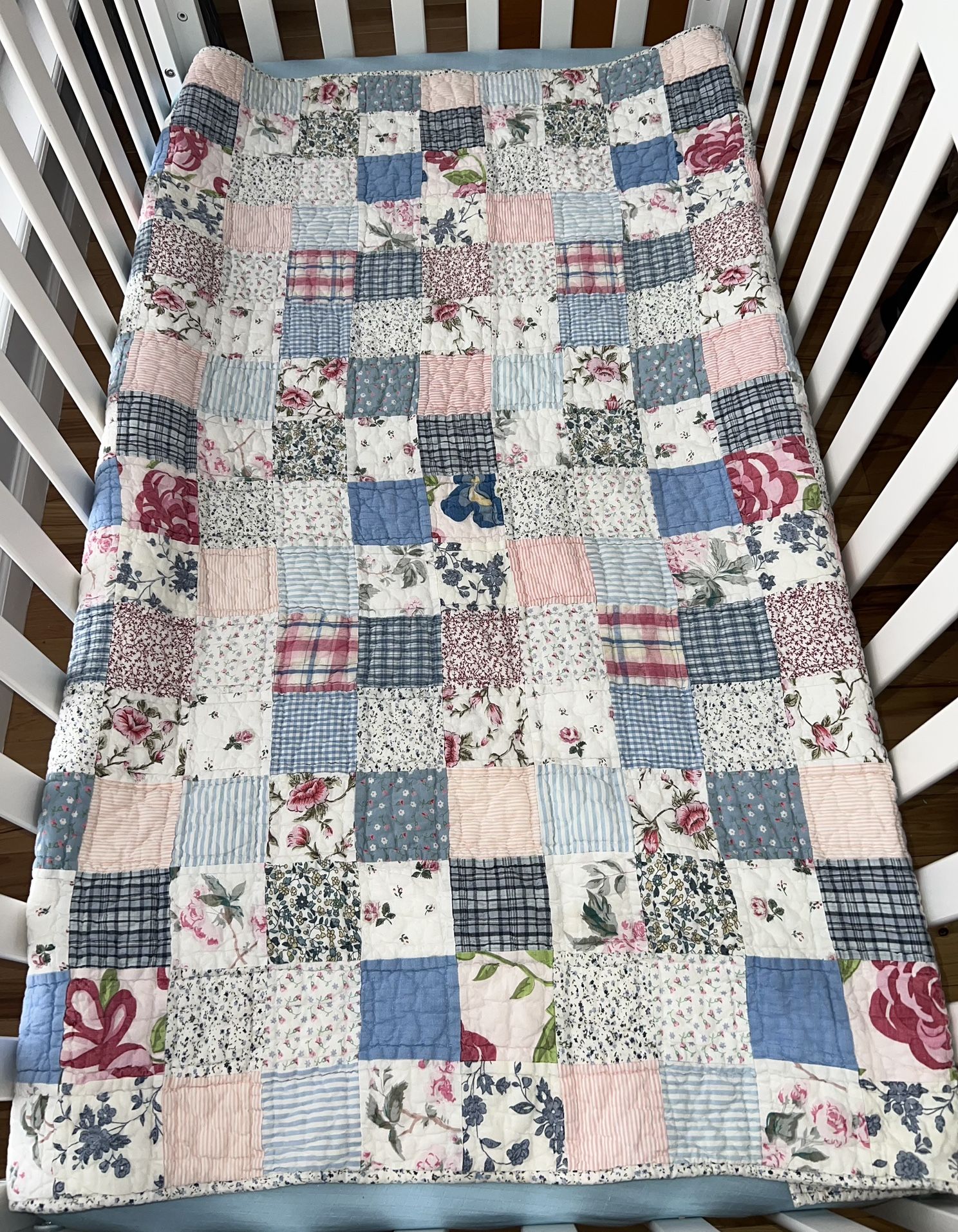 Pottery Barn Kids Patchwork Crib Quilt, Reversible floral pattern