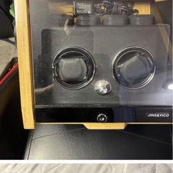 Oak And Black Glass Watch Box With Winder