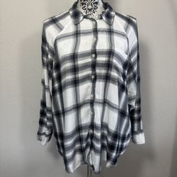 American Eagle Plaid Shirt Women's Oversized Fit Gray White Black Size S Small
