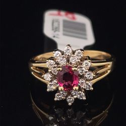18KT Yellow Gold Diamond Ring 4.10g GDR .34CTW Dia. .44CT Ruby Size 6 1/2 182288/14