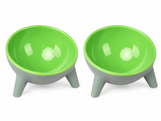 PENINSULA LOVE Tilted Cat Food Bowls 2 Pack Green Raised 9.2 oz Each New