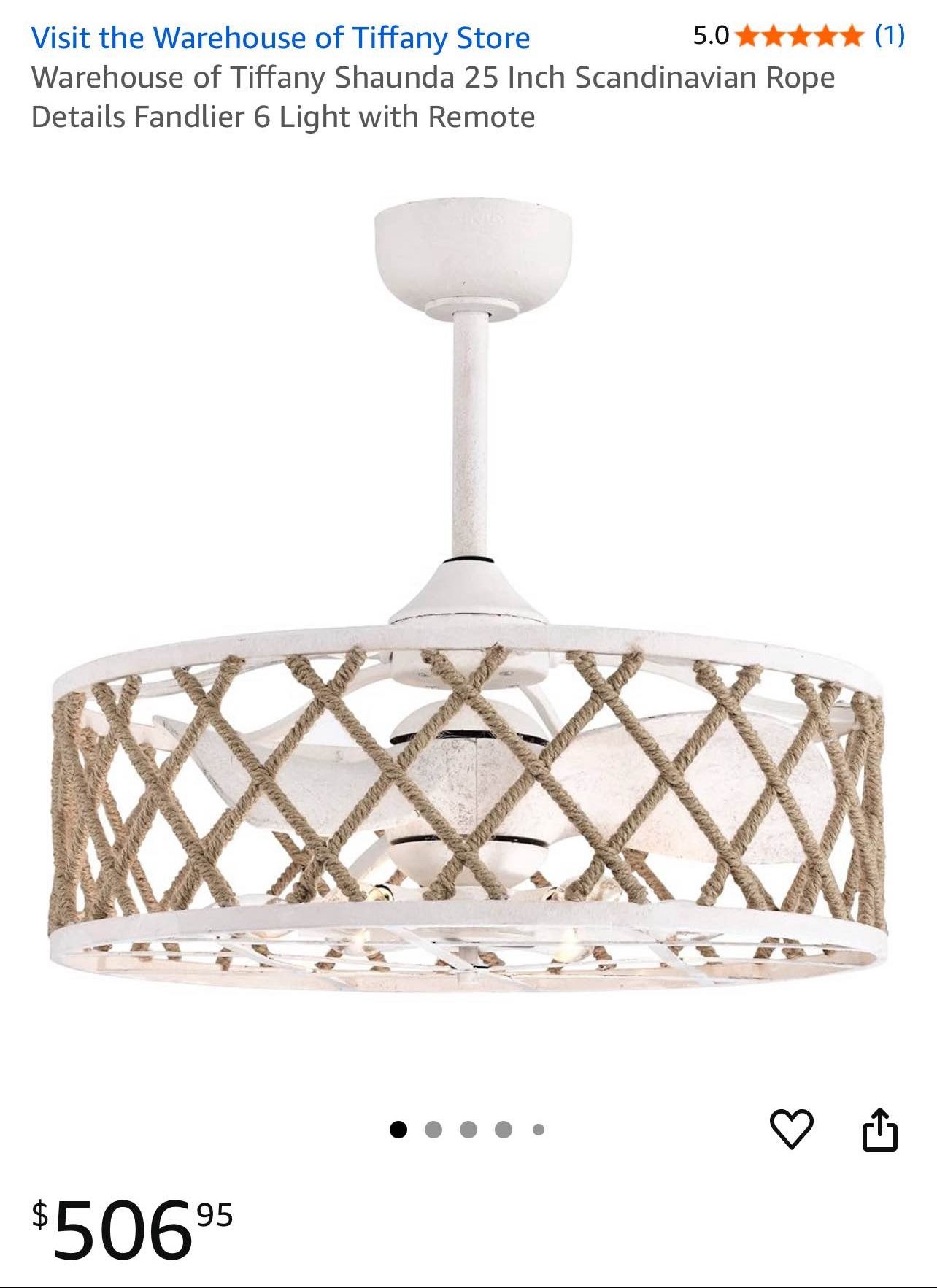 Warehouse of Tiffany Shaunda 25 Inch Scandinavian Rope Details Fandlier 6 Light with Remote