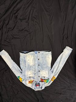 Light Wash Denim Jacket with Patches